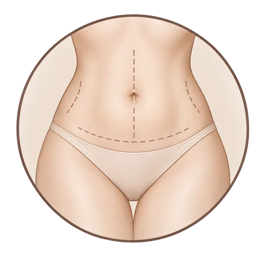 Illustration af ar efter kejsersnit og andre abdominale operationer